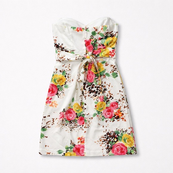 Floral Animal Print Strapless Sweetheart Dress White Pink Sz 9 Summer Wedding - Picture 2 of 8